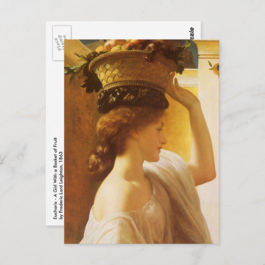 ユーチャリス – レイトンの果実のバスケットを持つ女の子 ポストカード (正面/裏面)