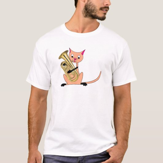 ユーフォニアムを遊んでいる猫 Tシャツ (正面)