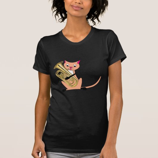 ユーフォニアムを遊んでいる猫 Tシャツ (正面)