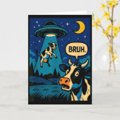 ユーフォー エイリアン 動物園 面白い牛のミーム 少年 少女 子どもたち カード (黄色い花)