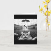 ユーフォ・牛誘拐エイリアンミーム 猫セルフィー面白すぎる カード (黄色い花)