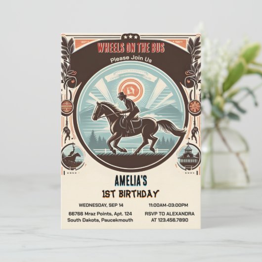 ユーホースカウボーイケンタッキーダービーパーティー1st誕生日 招待状 (スタンド正面)