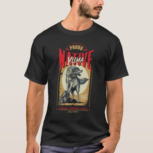 ユーマ ネイティブアメリカンインディアン生まれの狼の精神 レトロ Tシャツ (正面)