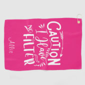 ユーモおもしろいームピンクと白の女性 ゴルフタオル (横)