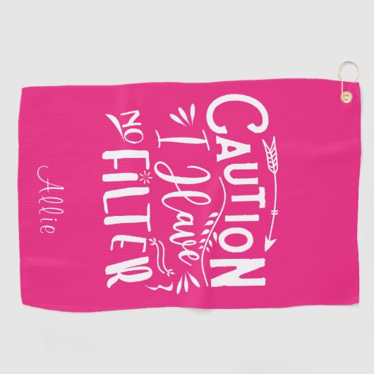 ユーモおもしろいームピンクと白の女性 ゴルフタオル (横)