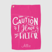 ユーモおもしろいームピンクと白の女性 ゴルフタオル (正面)