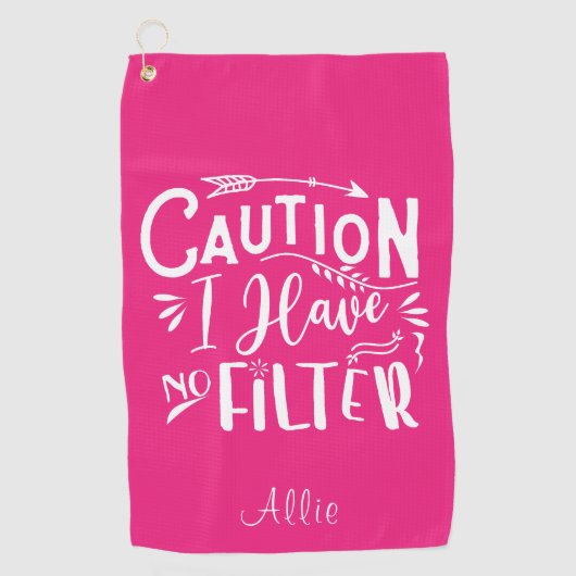 ユーモおもしろいームピンクと白の女性 ゴルフタオル (正面)