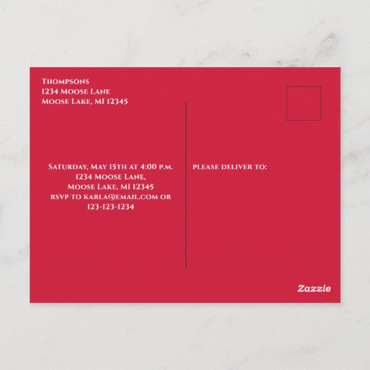 ユーモアあふれるかわいいエンゲージメントパーティー 遊び心のあるムース ポストカード (裏面)