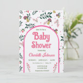 ユーモアあふれるキノコとおとぎの国の庭のベビーシャワー 招待状 (スタンド正面)