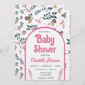 ユーモアあふれるキノコとおとぎの国の庭のベビーシャワー 招待状 (正面/裏面)