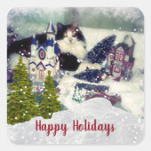 ユーモアあふれるクリスマスのカリコ猫テンプレート スクエアシール