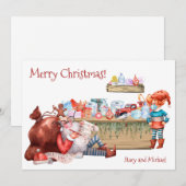 ユーモアあふれるクリスマスリスト サンタワークショップ Covid 2021 シーズンカード (正面/裏面)