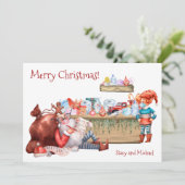 ユーモアあふれるクリスマスリスト サンタワークショップ Covid 2021 シーズンカード (スタンド正面)