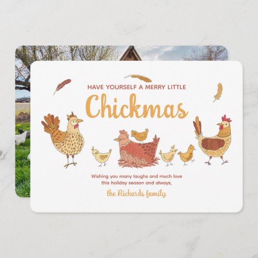 ユーモアあふれるクリスマス鶏写真のホリデーカード シーズンカード (正面/裏面)