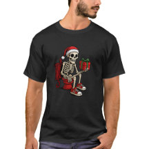 ユーモアあふれるクリスマス スケルトンTシャツ: サンタのドクロ