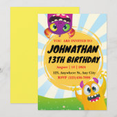 ユーモアあふれるクリーチャーの誕生日招待状 招待状 (正面/裏面)