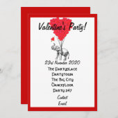 ユーモアあふれるゾウのバレンタインパーティ 招待状 (正面/裏面)