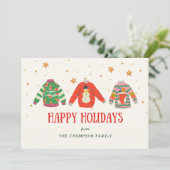 ユーモアあふれるダサいクリスマススウェーターのホリデーカード シーズンカード (スタンド正面)