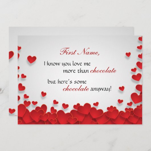 ユーモアあふれるチョコレート好きのためのバレンタインデー シーズンカード (正面/裏面)