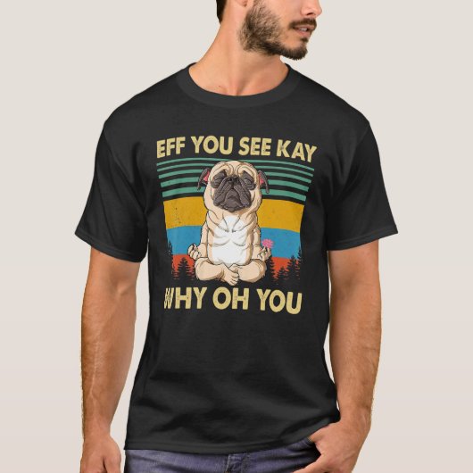ユーモアあふれるパグのヴィンテージTシャツ Y Tシャツ (正面)
