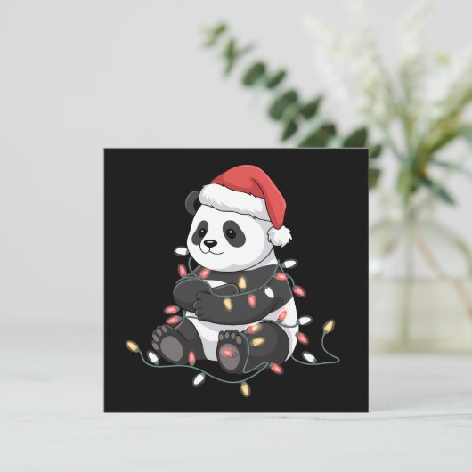 ユーモアあふれるパンダのクリスマス動物ライト愛好家 シーズンカード (スタンド正面)