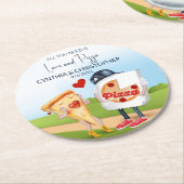 ユーモアあふれるピザのブライダルシャワー ラウンドペーパーコースター (アングル)