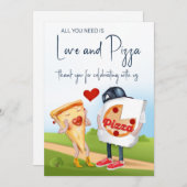 ユーモアあふれるピザの花嫁シャワー サンキューカード (正面/裏面)