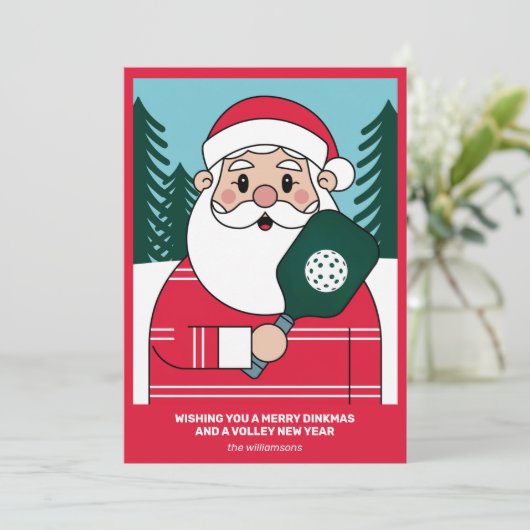ユーモアあふれるピックルボールクリスマスサンタ あなたのカスタムテキスト シーズンカード (スタンド正面)