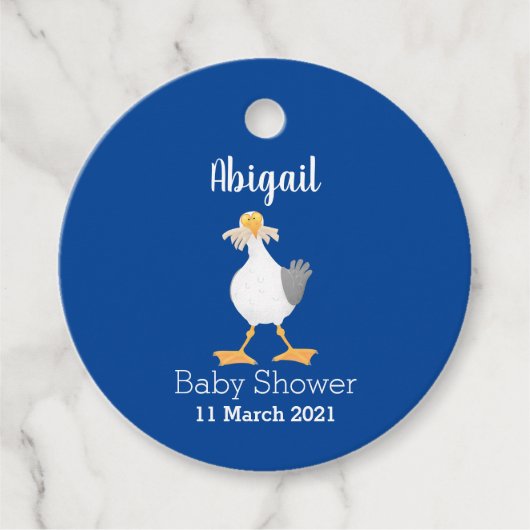 ユーモアあふれるフライドポテトをくわえたカモメの漫画 フェイバータグ (正面)