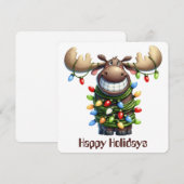 ユーモアあふれるムースのホリデーグリーティングカード シーズンカード (正面/裏面)