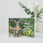 ユーモアあふれるムースの花園写真誕生日 ポストカード (スタンド正面)