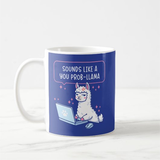 ユーモアあふれるラマ - かわいいラマ オフィス コーヒーマグカップ (左)