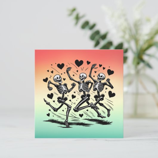 ユーモアあふれるランニングスケルトンのバレンタインデーの枕 シーズンカード (スタンド正面)