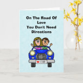 ユーモアあふれるロマンチックなカップルの車の運転カード カード (黄色い花)