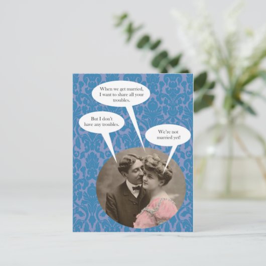 ユーモアあふれるヴィンテージの婚約葉書 案内ポストカード (スタンド正面)