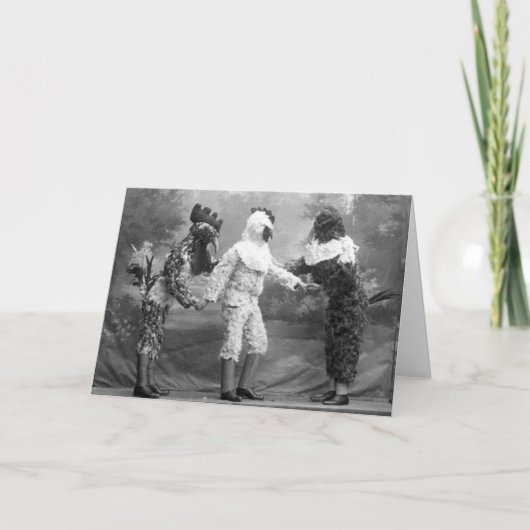 ユーモアあふれる不思議なビンテージの鶏のコスチューム写真 カード (正面)