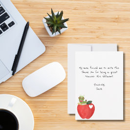 ユーモアあふれる子供のメモ、赤いリンゴ、先生への感謝 サンキューカード