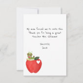 ユーモアあふれる子供のメモ、赤いリンゴ、先生への感謝 サンキューカード (正面)
