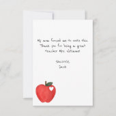 ユーモアあふれる子供のメモ、赤いリンゴ、先生への感謝 サンキューカード (正面)