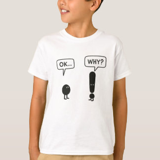 ユーモアあふれる子供用Tシャツ「OK...なんで?」ミニマリスト風カートゥーン Tシャツ