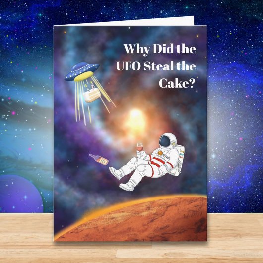 ユーモアあふれる宇宙の誕生日UFOケーキ強盗、宇宙飛行士 カード