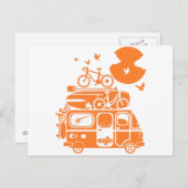 ユーモアあふれる家族のバケーション キャンピングカー ポストカード (正面/裏面)