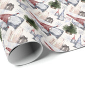 ユーモアあふれる小人、ログハウス、クリスマスツリー、雪の結晶 ラッピングペーパー (ロールコーナー)