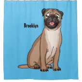 ユーモアあふれる幸せなパグ犬の漫画イラスト シャワーカーテン (正面)