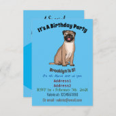 ユーモアあふれる幸せなパグ犬の漫画イラスト 招待状 (正面/裏面)