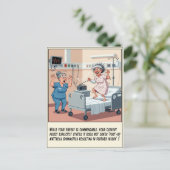 ユーモアあふれる患者が病院のベッドで踊る お見舞い ポストカード (スタンド正面)