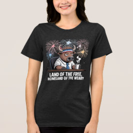ユーモアあふれる愛国バッファロー疲れきったOL トライブレンドTシャツ