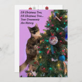 ユーモアあふれる木の上の猫がオーナメントを眺めるホリデーシーズン シーズンカード (正面/裏面)