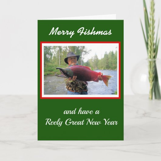 ユーモアあふれる楽しいフィッシュマス あなたの釣りの写真 カード (正面)