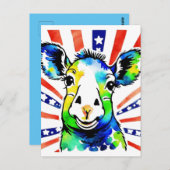 ユーモアあふれる水彩画のカラフルな羊 ポストカード (正面/裏面)